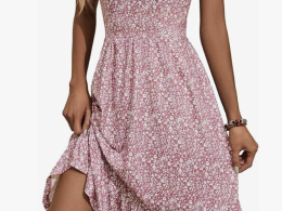 Womens Summer Midi Dress 2025 Elastic Straps Square Neck Cute Floral Flowy A-line Sundresses for Women